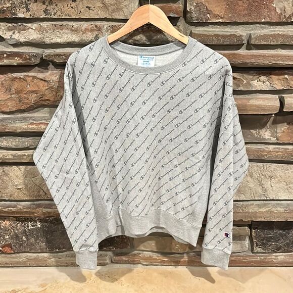 Champion Reverse Weave Grey AOP Crewneck Sweatshirt - Picture 1 of 6